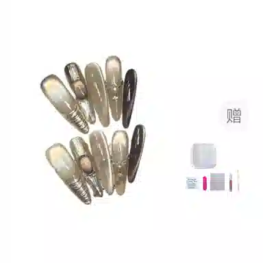 几多萌 星烁秘境 穿戴甲手工咖色偏光猫眼美甲可拆卸锆 石钻甲片  椭圆裸色渐变 纯欲