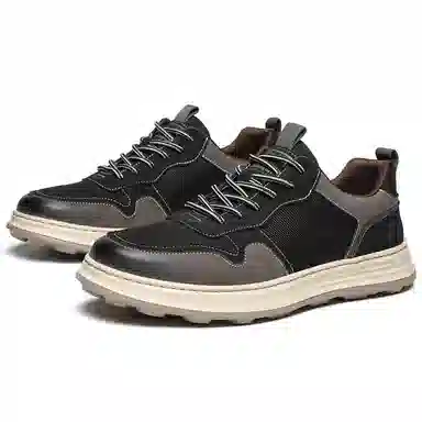 法派 二层牛皮 圆头 系带 轻便 舒适 百搭 减震耐磨 低帮 生活休闲鞋 男款