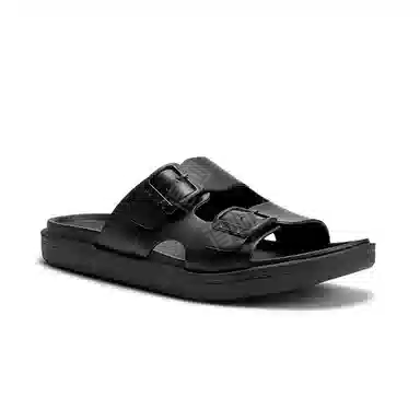 罗敷 圆头厚底 舒适轻便 防滑透气 静音防磨一字拖鞋 男款 黑色