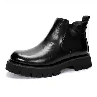 凯玛龙 二层牛皮 舒适时尚 短筒 切尔西靴 男款 黑色