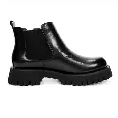 凯玛龙 二层牛皮 舒适时尚 短筒 切尔西靴 男款 黑色