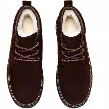 年走索 二层牛皮 耐磨 加绒加厚 保暖防滑 短筒 雪地靴 男款