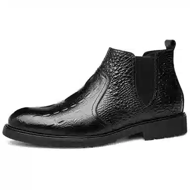 正泰 牛皮革 时尚舒适 短筒 切尔西靴 男款 黑色