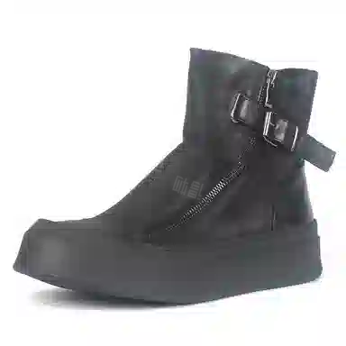 泰点 牛皮 时尚 潮流 厚底 短靴 男款 黑色