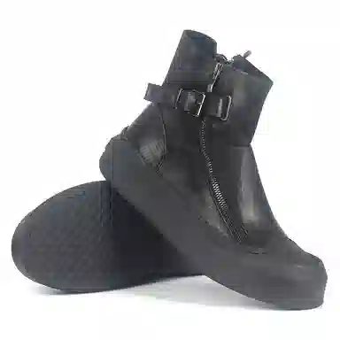 泰点 牛皮 时尚 潮流 厚底 短靴 男款 黑色