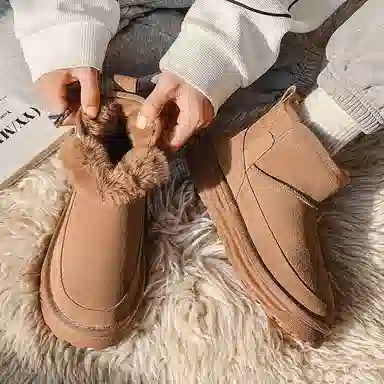 威世米邦 牛反绒 保暖防滑 厚底百搭 套筒一脚蹬 加绒舒适 短筒 雪地靴 男款 栗色