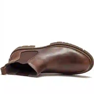 杰骤 头层牛皮 时尚百搭休闲 短筒 切尔西靴 男款 棕色