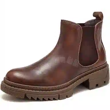 杰骤 头层牛皮 时尚百搭休闲 短筒 切尔西靴 男款 棕色