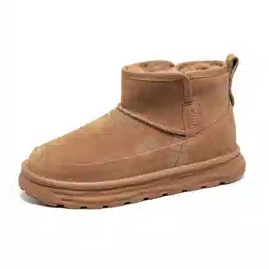 威世米邦 牛反绒 保暖防滑 厚底百搭 套筒一脚蹬 加绒舒适 短筒 雪地靴 男款 栗色