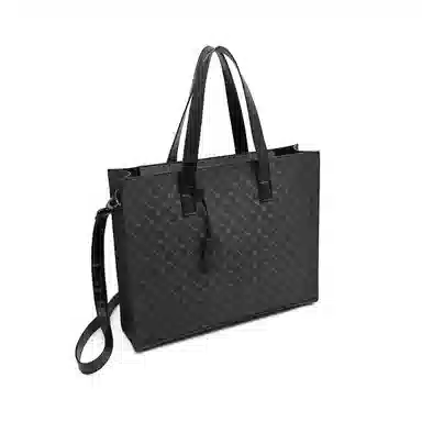 老人头 通勤百搭简约小众设计上班单肩包 合成革 斜挎包 男款 黑色-棋盘格