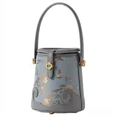 上海故事 新中式国风宋锦 刺绣图案 牛皮 水桶包单肩手提包 女款 多色