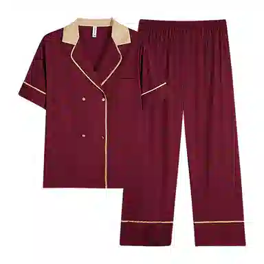 夏芬妍 大红喜庆系列  舒适丝滑柔软结婚本命年翻领丝绸冰丝家居服休闲长袖短袖长裤可外穿睡衣套装 男女同款