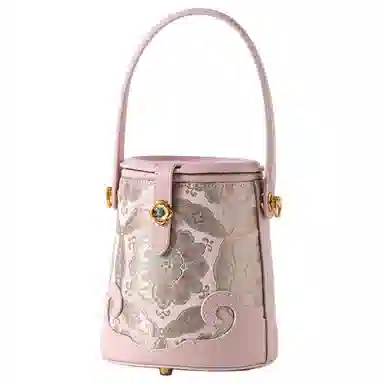 上海故事 新中式国风宋锦 刺绣图案 牛皮 水桶包单肩手提包 女款 多色