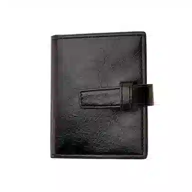 老人头 复古休闲多功能短款简约多卡位按扣钱夹 合成革 钱包 男女同款情侣款 黑色