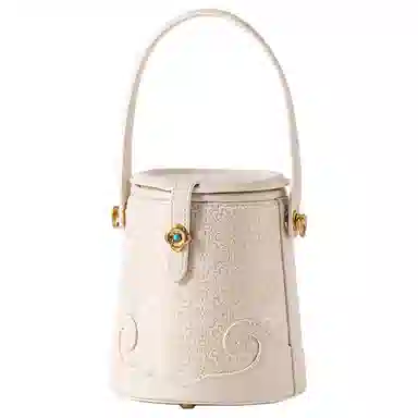 上海故事 新中式国风宋锦 刺绣图案 牛皮 水桶包单肩手提包 女款 多色