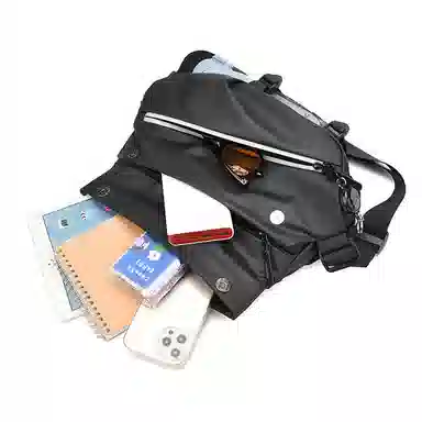 老人头 机能风简约运动潮酷通勤防泼水百搭 织物 斜挎包胸包 男款 黑色