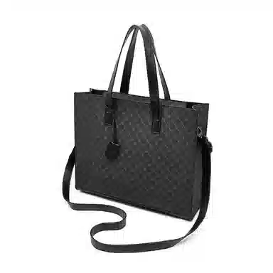 老人头 通勤百搭简约小众设计上班单肩包 合成革 斜挎包 男款 黑色-棋盘格