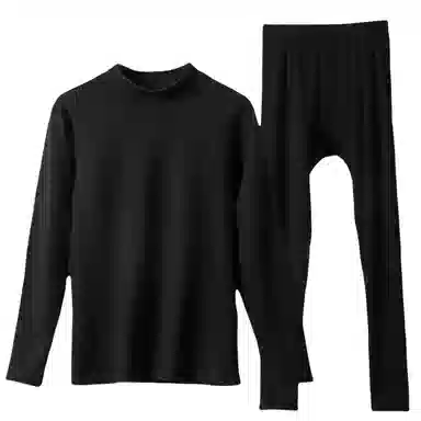 兰缪 双面磨毛德绒中领内衣黑科技阳离子防风护颈高弹亲肤柔软舒适锁温蓄热抑菌透气无痕基础打底保暖套装 男款