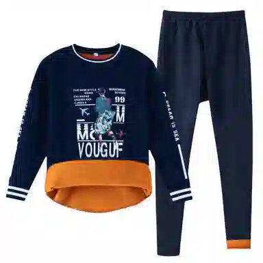 兰缪 青少年圆领加厚黄金绒家居服个性卡通涂鸦不易褪色起球防刮耐磨蓄热锁温抗寒舒适透气可外穿保暖套装 男款