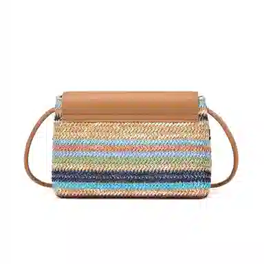 红蜻蜓 小众清新休闲出游度假撞色编织 织物拼合成革 编织小包 小号 女款 彩虹色