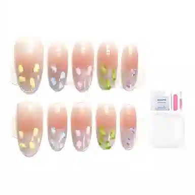 凡泽 彩色豹纹猫眼法式手工  穿戴甲 椭圆彩虹渐变 纯欲