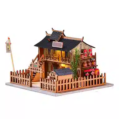 格薇拉 国风古风小屋创意手工建筑酒铺阁楼 拼装模型