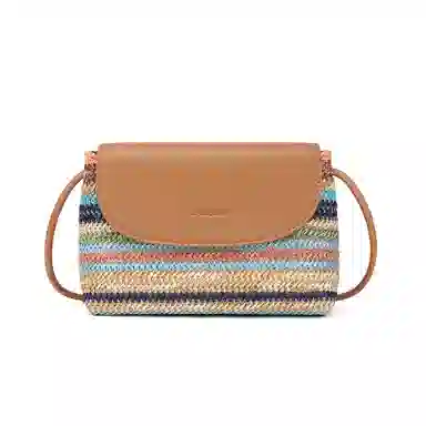 红蜻蜓 小众清新休闲出游度假撞色编织 织物拼合成革 编织小包 小号 女款 彩虹色