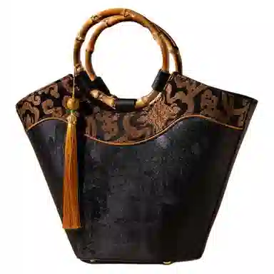 上海故事 香云纱新中式国风 桑蚕丝 手提包 女款 浅咖棕/深灰色