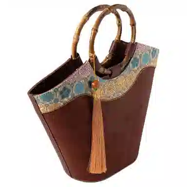 上海故事 香云纱新中式国风 桑蚕丝 手提包 女款 浅咖棕/深灰色