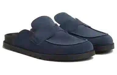 Hermes Round Toe Slip-On Loafers Blue