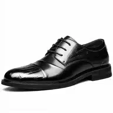 法派 头层牛皮 圆头系带耐磨纯色简约英伦商务休闲 正装皮鞋 男款 黑色
