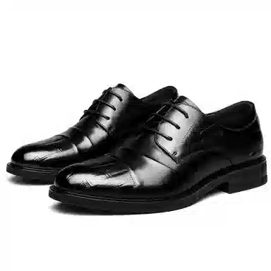 法派 头层牛皮 圆头系带耐磨纯色简约英伦商务休闲 正装皮鞋 男款 黑色