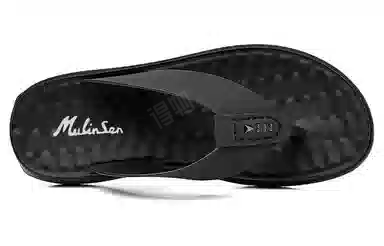 木林森 皮革 百搭时尚 人字拖鞋 男款 黑色