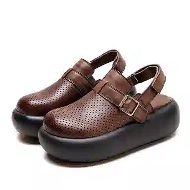 杰骤 头层牛皮 镂空透气 厚底增高 休闲单鞋 女款