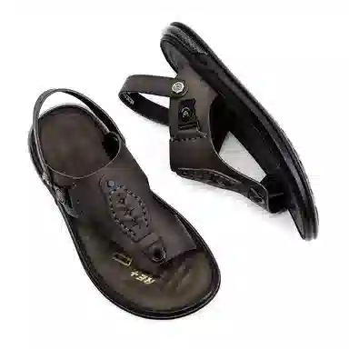 圣大骑士 头层牛皮 优雅百搭 沙滩凉鞋 男款 灰色