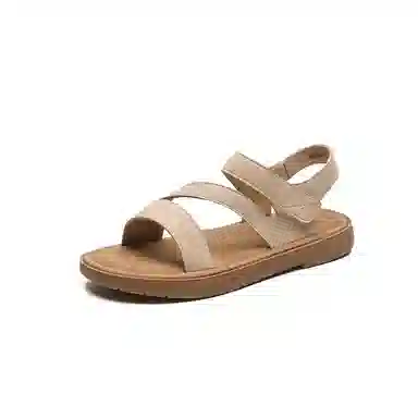 卓诗尼 合成革 百搭 复古 魔术贴 软底 沙滩凉鞋 女款 杏色