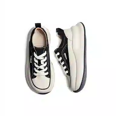 红蜻蜓 牛剖层革织物 学院风青春厚底小白鞋 时尚撞色增高百搭 低帮 休闲鞋 女款