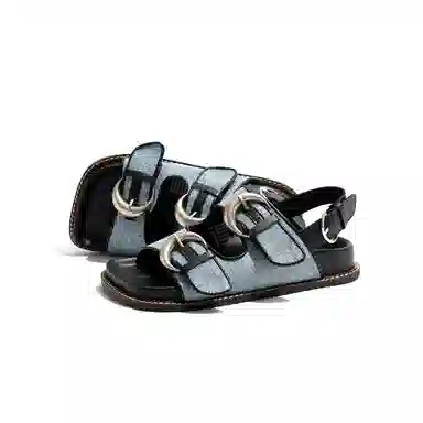 老喵 平底方头 百搭时尚 沙滩凉鞋 女款 牛仔蓝