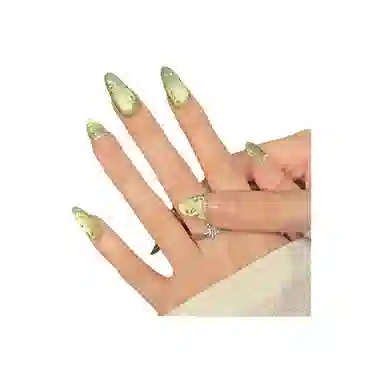 凡泽 春意盎然手绘花  穿戴甲 中梯绿色纯色 猫眼