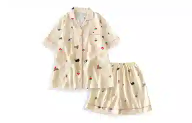 夏芬妍  可爱卡通格子小狗翻领云朵棉短袖短裤家居服柔软舒适休闲可外穿夏季睡衣套装 女款