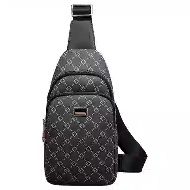 老人头 复古风百搭满印商务通勤老花斜挎包 合成革 胸包 男款 黑色