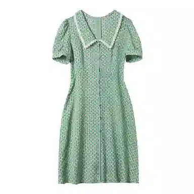 【dme】碎花娃娃领短袖连衣裙 绿色