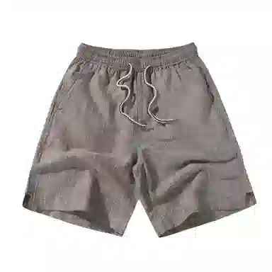 沐诚阳译 日系亚麻男青年大码宽松复古麻棉五分裤纯色条纹运动沙滩裤薄休闲短裤  男款