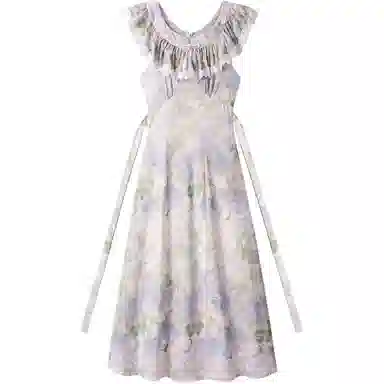 如续 韩系荷叶边褶皱修身短袖连衣裙 女款