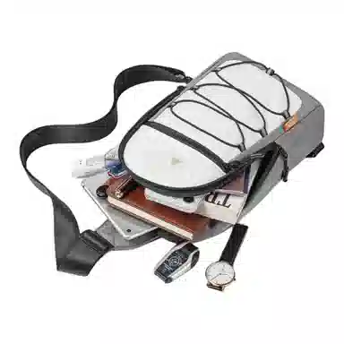 维多利亚旅行者 时尚潮流休闲简约轻便防泼水多功能反光安全条日常出行旅行百搭 涤纶 单肩斜挎胸包 男女同款情侣款 灰色