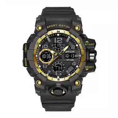 三达 时尚潮流 电子+石英机芯 树脂表带 国表 男表 黑色表盘 夜光防水