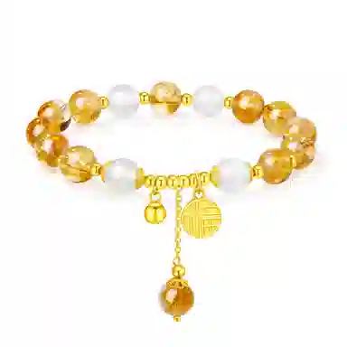 老凤祥 暖金福牌 招财纳福暴富发财财源广进流苏手饰闺蜜女友疗愈能量旺事业轻奢小众日常百搭简约甜蜜告白礼盒天然 黄水晶 手链 女款