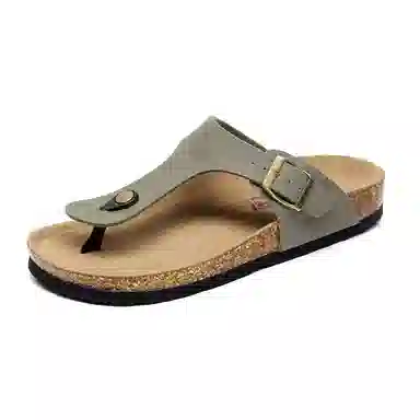 果洛菲 夹脚凉鞋夏季室外勃肯鞋时尚潮流沙滩鞋人字拖鞋 男女同款 羊巴墨绿