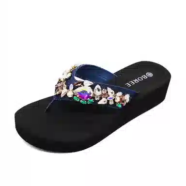 宝人 潮流增高外穿 静音防滑人字拖鞋 女款 黑色