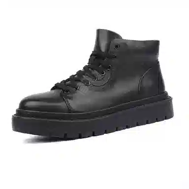 潮攻 牛皮革 通勤百搭 短靴 男款 黑色